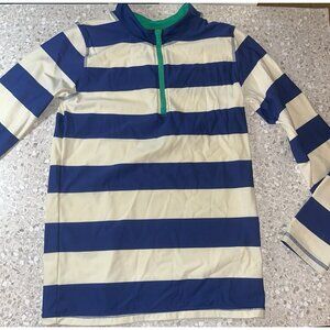 Boden 152cm Blue White Stripe Green Edge UPF 40+ Sz 11-12Y Rash Guard Swim Shirt
